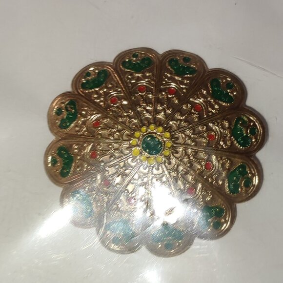 Boho Brooch Arabesque Gold and Green Vintage Bohemian intricate design old - Picture 2 of 5